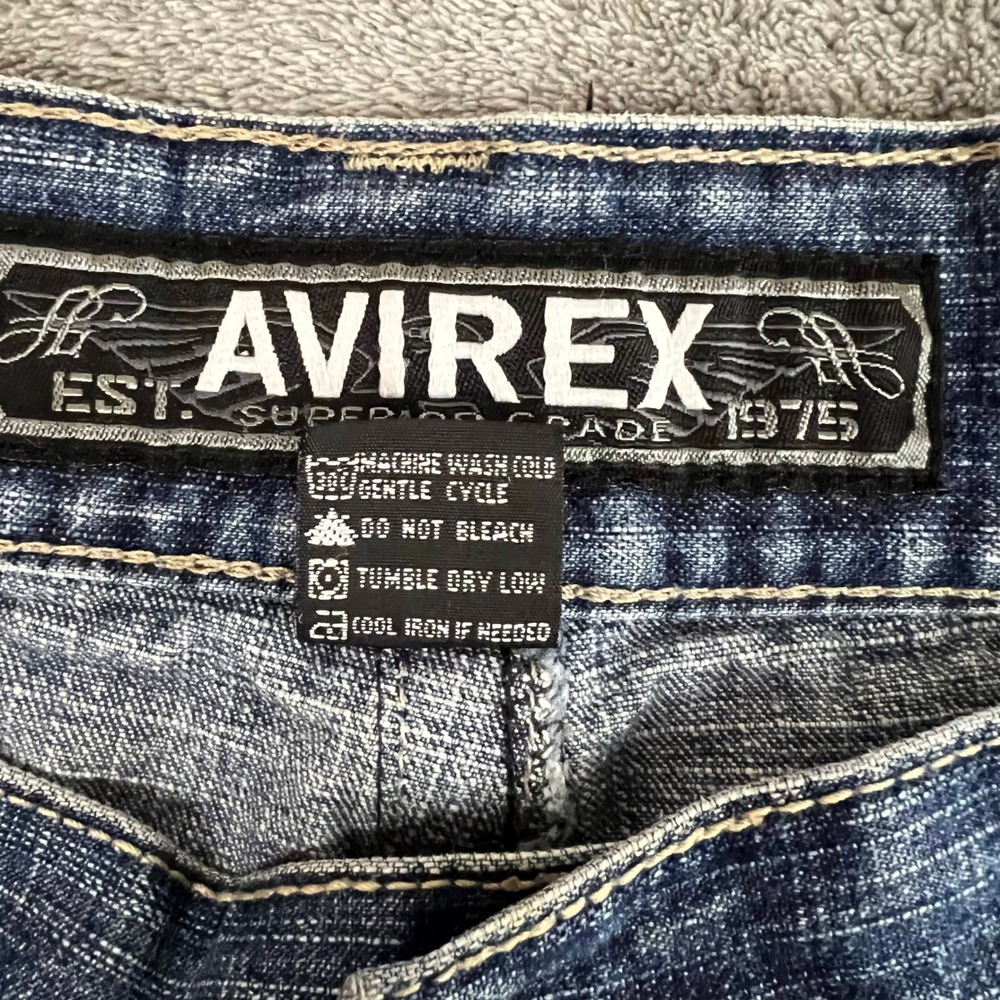 Vintage Y2K Avirex Baggy Denim Shorts Mens 40 Faded Patina Skater Grunge - Picture 4 of 10